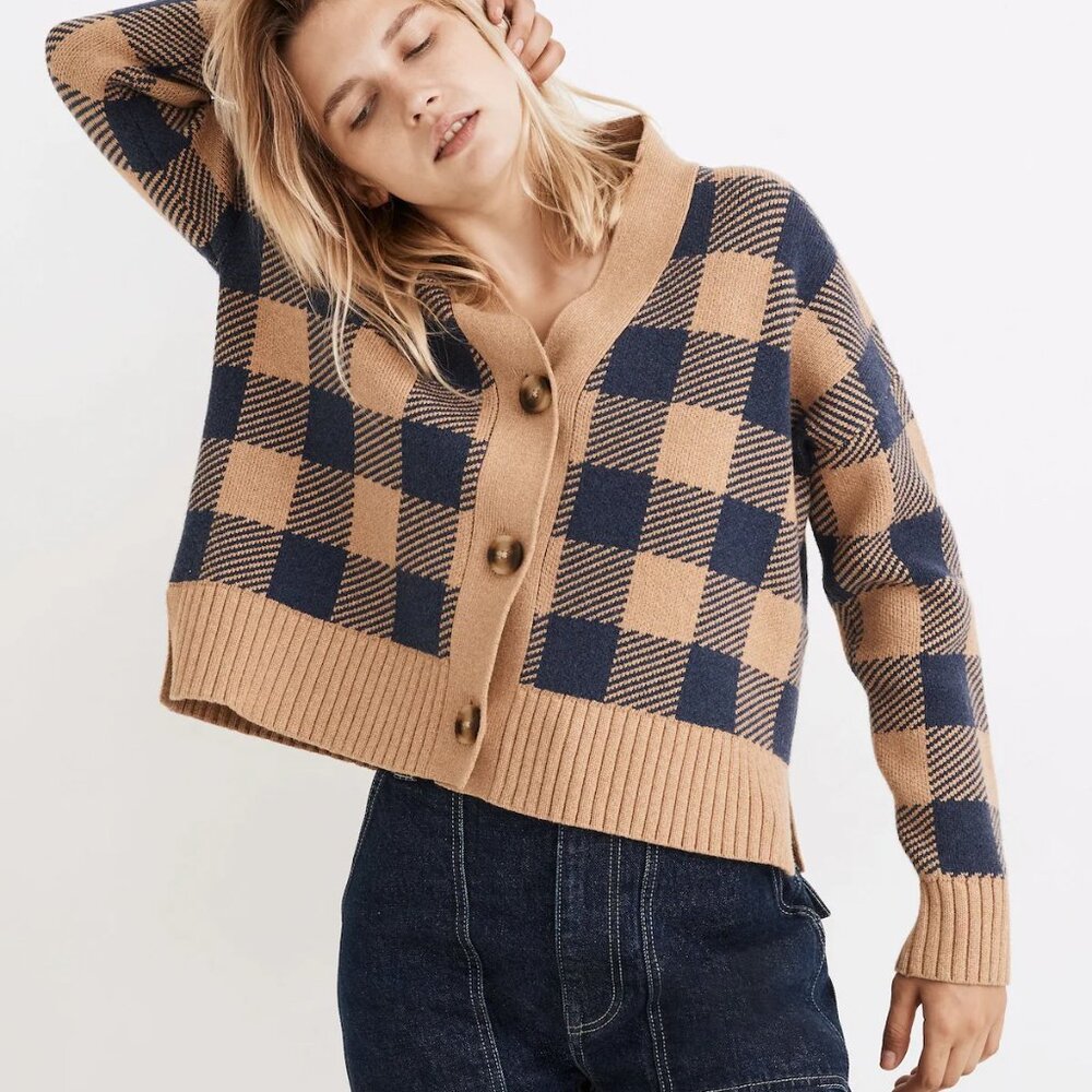 Bayberry Cardigan Sweater in Buffalo Check